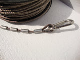 USED SURPLUS MIL-SPEC 104FT REEL OF STAINLESS STEEL 3/16" GUY CABLE WITH PULLEY + SPRING CLIPS